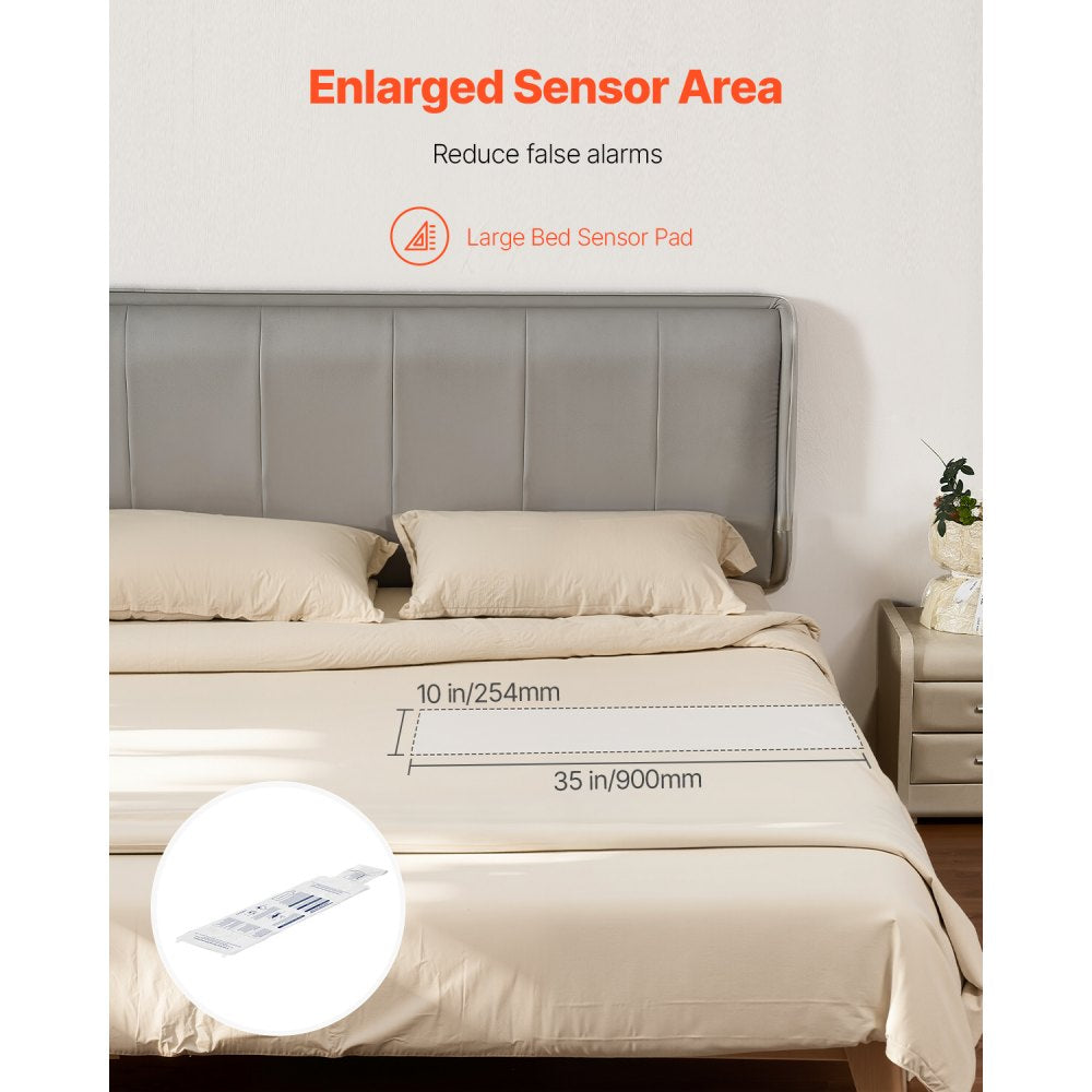 VEVOR Early Alert Bed Alarm System, Wireless Bed Sensor Pad with Call Button & Pager, Pre-Alert Safety Bed Alarms and Fall Prevention for Elderly, Dementia Patients, and Adults (10 x 35-inch)