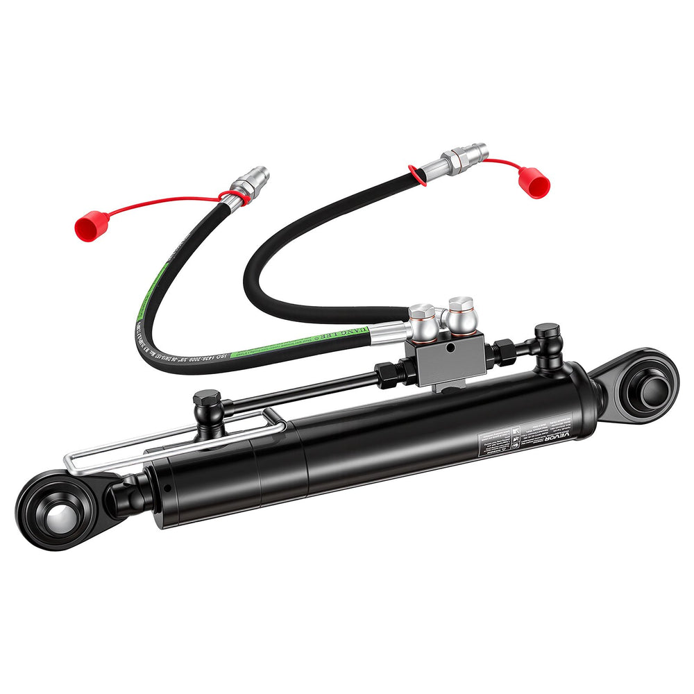 VEVOR Hydraulic Top Link Cat. 2-2 (11 in Stroke, 22-7/16 in to 33-7/16 in), Max 2900PSI Hydraulic Cylinder with 2 Hoses & G3/8" Check Valves for Tractors