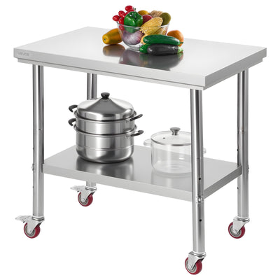 Vevor Stainless Steel Work Table with Wheels 24