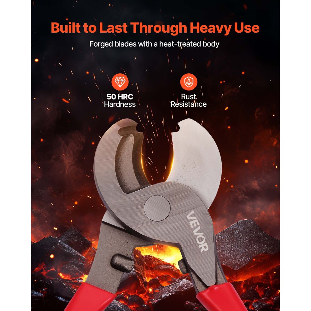 VEVOR High Leverage Cable Cutter, 9-1/4 in Compact, Forged Blades and PVC-Coated Handles, Heavy Duty Cable Cutting Pliers Tool for 4/0 AWG Aluminum, 2/0 AWG Soft Copper and 100-Pair 24AWG Comm Cables