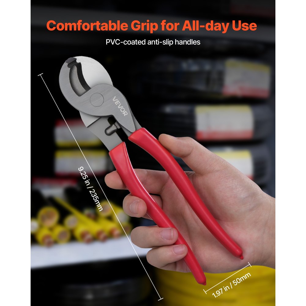 VEVOR High Leverage Cable Cutter, 9-1/4 in Compact, Forged Blades and PVC-Coated Handles, Heavy Duty Cable Cutting Pliers Tool for 4/0 AWG Aluminum, 2/0 AWG Soft Copper and 100-Pair 24AWG Comm Cables
