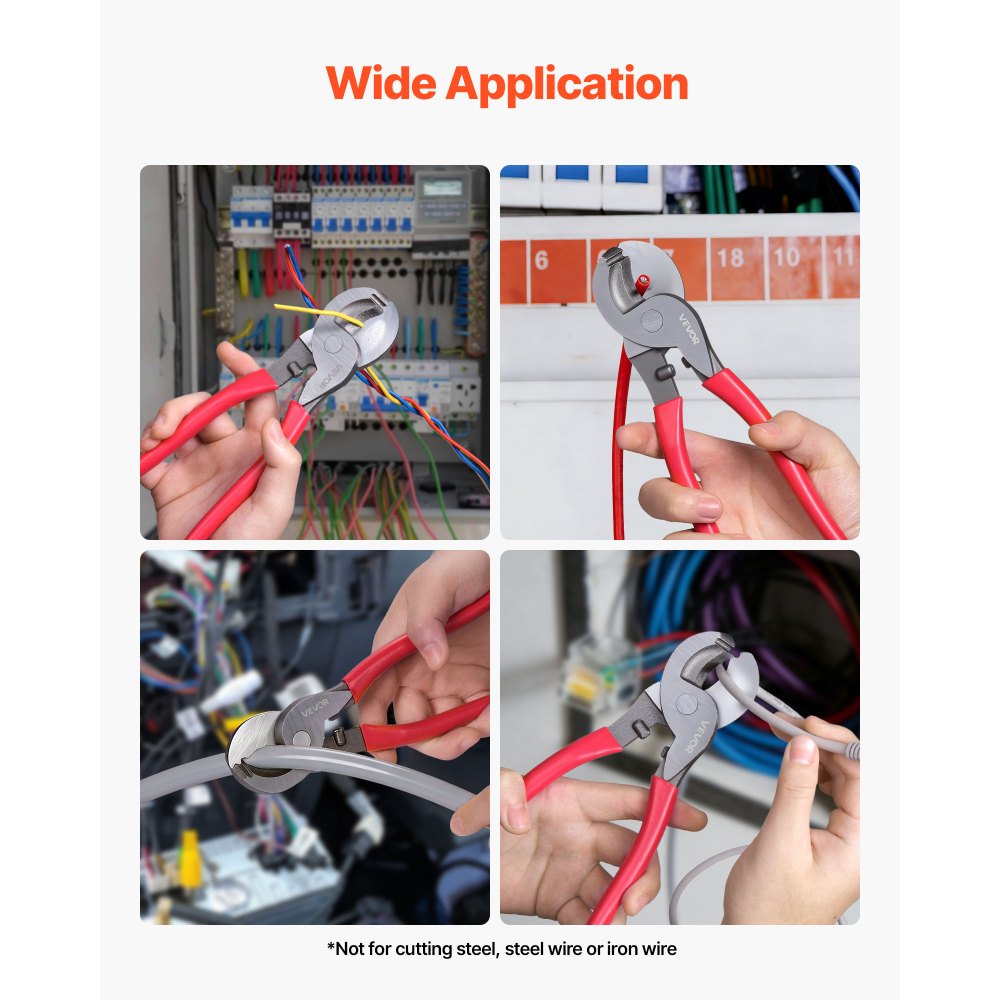 VEVOR High Leverage Cable Cutter, 9-1/4 in Compact, Forged Blades and PVC-Coated Handles, Heavy Duty Cable Cutting Pliers Tool for 4/0 AWG Aluminum, 2/0 AWG Soft Copper and 100-Pair 24AWG Comm Cables
