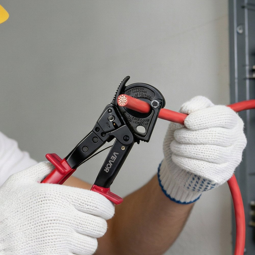 VEVOR Ratcheting Cable Cutter, Spring Steel Blades with PVC-Coated Handles, Quick-Release Button, Heavy Duty Ratchet Cable Wire Cutter for Cutting Copper & Aluminum Cables Up to 474 MCM / 240 mm²