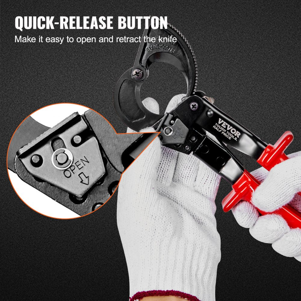 VEVOR Ratcheting Cable Cutter, 10" Wire Cutter Heavy Duty with Gloves, Strong Silicon-Manganese Spring Steel Blade-for Cutting Up to  240 mm² /473 MCM  Electrical Wire