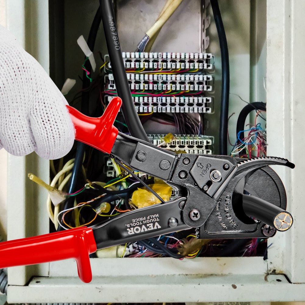 VEVOR Ratcheting Cable Cutter, 10" Wire Cutter Heavy Duty with Gloves, Strong Silicon-Manganese Spring Steel Blade-for Cutting Up to  240 mm² /473 MCM  Electrical Wire