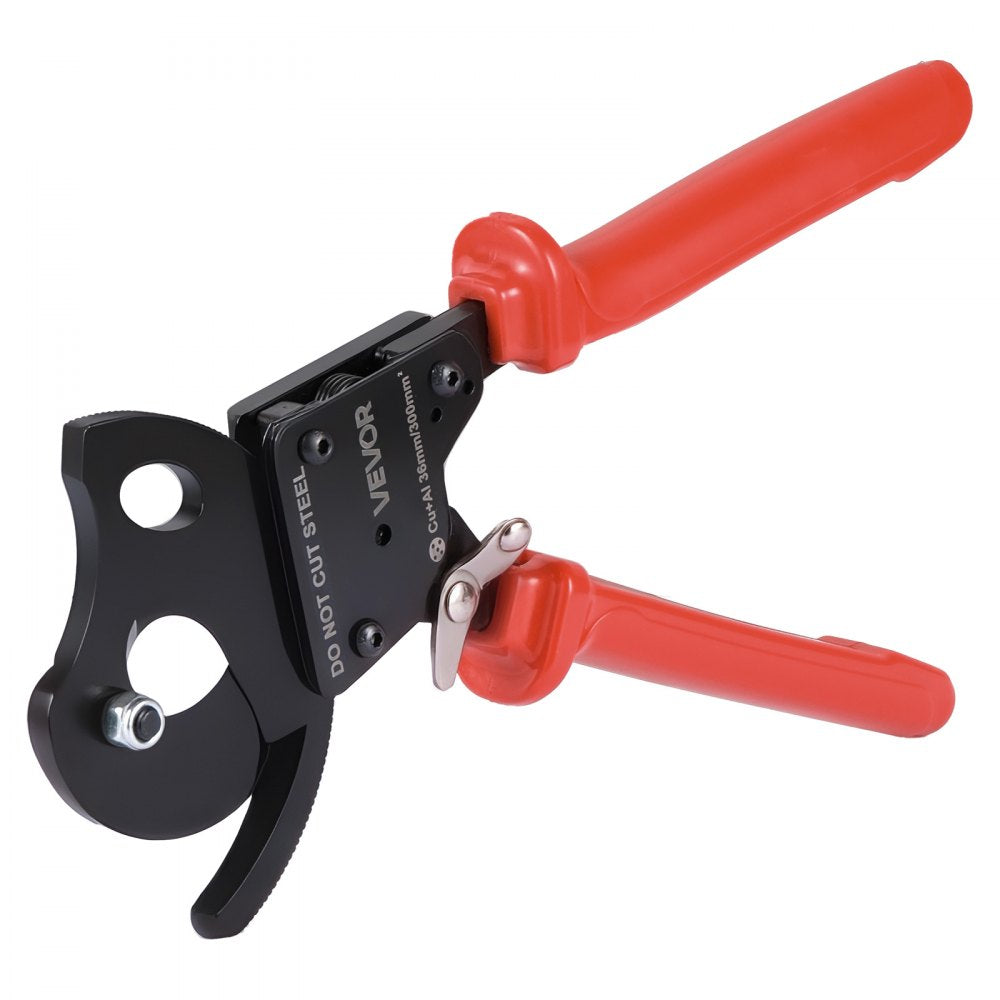 VEVOR Ratcheting Cable Cutter, Spring Steel Blades with PVC-Coated Handles, Quick-Release Button, Heavy Duty Ratchet Cable Wire Cutter for Cutting Copper & Aluminum Cables Up to 600 MCM / 300 mm²