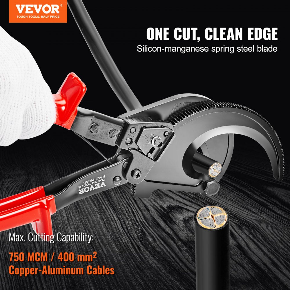 VEVOR Ratcheting Cable Cutter, 11" Wire Cutter Heavy Duty with Gloves, Strong Silicon-Manganese Spring Steel Blade-for Cutting Up to  400 mm² / 780 MCM Electrical Wire