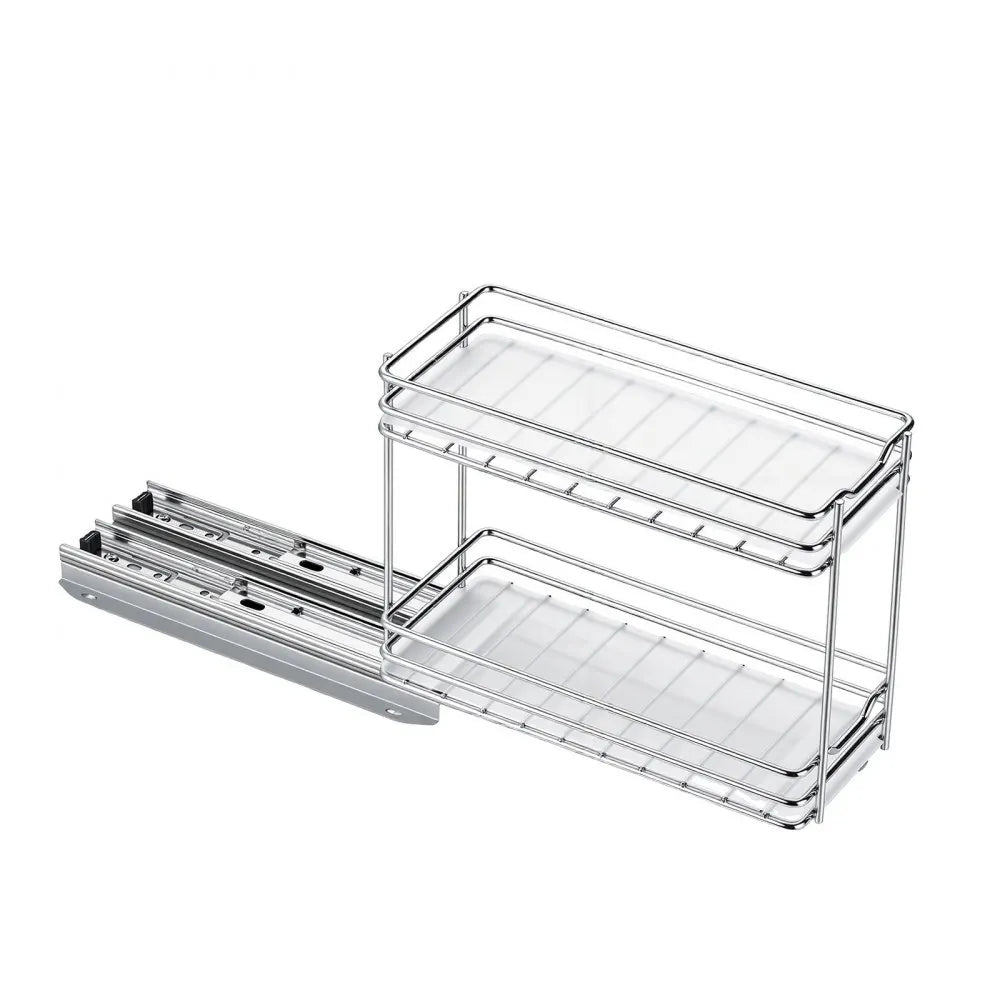 VEVOR Pull Out Spice Rack Organizer for Cabinet, 2 Tier Slide Out Spice Rack Organizer, Heavy Duty Metal Seasoning Kitchen Basket for Inside Cabinets & Pantry Closet, 4.33"W x 8.46"D x 10.43"H, Silver