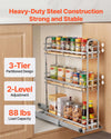 VEVOR Pull Out Spice Rack Organizer for Cabinet, 3 Tier Slide Out Spice Rack Organizer, Height Adjustable Heavy Duty Metal Seasoning Kitchen Basket for Cabinets, 5.75"W x 20.98"D x 21.34"H, Silver