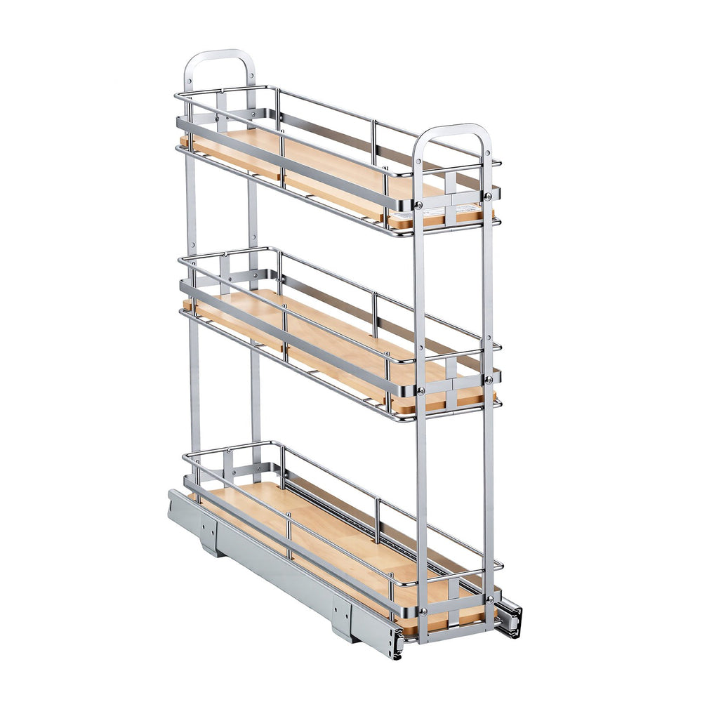 VEVOR Pull Out Spice Rack Organizer for Cabinet, 3 Tier Slide Out Spice Rack Organizer, Height Adjustable Heavy Duty Metal Seasoning Kitchen Basket for Cabinets, 5.75"W x 20.98"D x 21.34"H, Silver