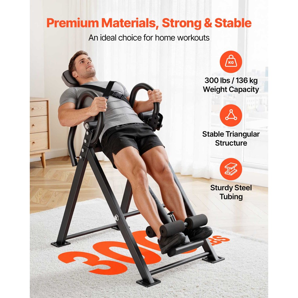 VEVOR Inversion Table, 300 lbs Capacity Heavy Duty Back Inverter Stretcher, Inverted Table with Stable Structure, Dual-Roller Locking, Decompression Tables for Shoulders, Neck, Back, Knees