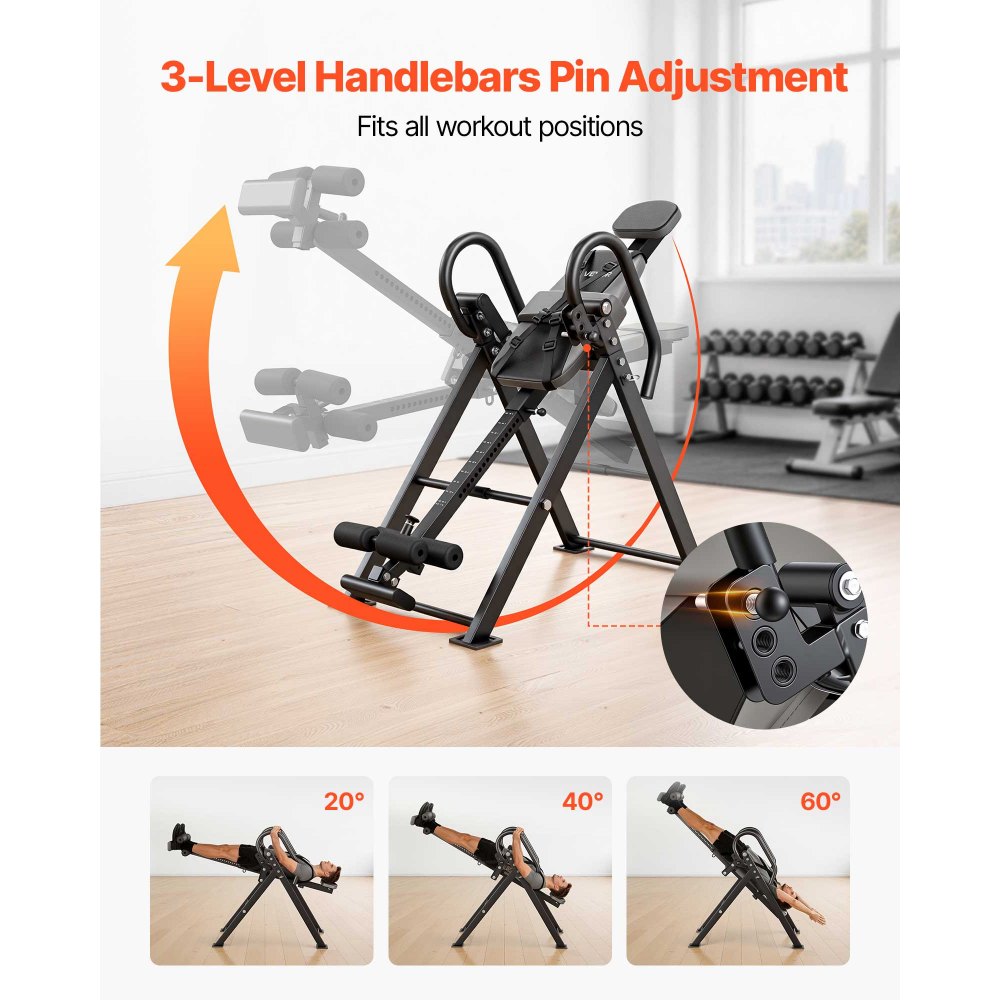 VEVOR Inversion Table, 300 lbs Capacity Heavy Duty Back Inverter Stretcher, Inverted Table with Stable Structure, Dual-Roller Locking, Decompression Tables for Shoulders, Neck, Back, Knees