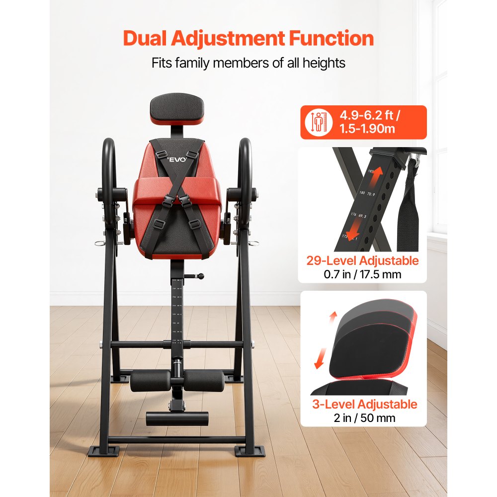 VEVOR Inversion Table, 300 lbs Capacity Heavy Duty Inverted Table, Back Inverter Stretcher with Dual-Roller Locking, Decompression Tables for Shoulders, Neck, Back, Multi-Angle Adjustable Tether Strap
