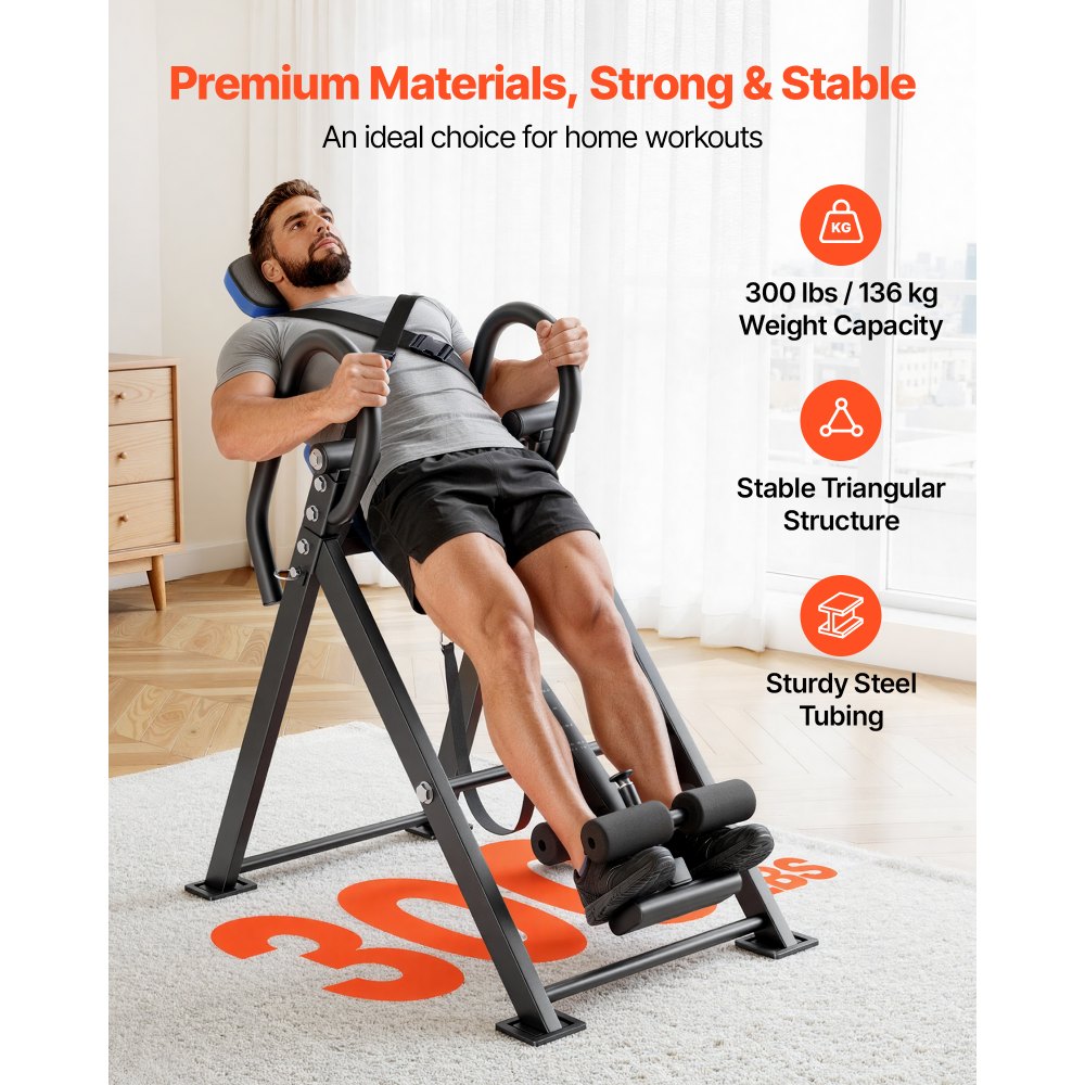 VEVOR Inversion Table, 300 lbs Capacity Heavy Duty Back Inverter Stretcher, Inverted Table with Dual-Roller Locking, Decompression Tables for Shoulders, Neck, Back, Multi-Angle Adjustable Tether Strap