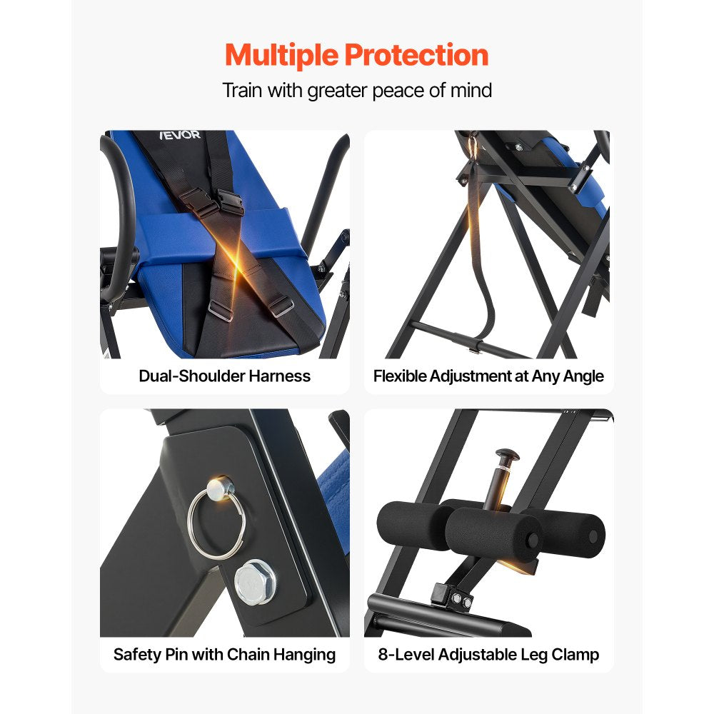 VEVOR Inversion Table, 300 lbs Capacity Heavy Duty Back Inverter Stretcher, Inverted Table with Dual-Roller Locking, Decompression Tables for Shoulders, Neck, Back, Multi-Angle Adjustable Tether Strap