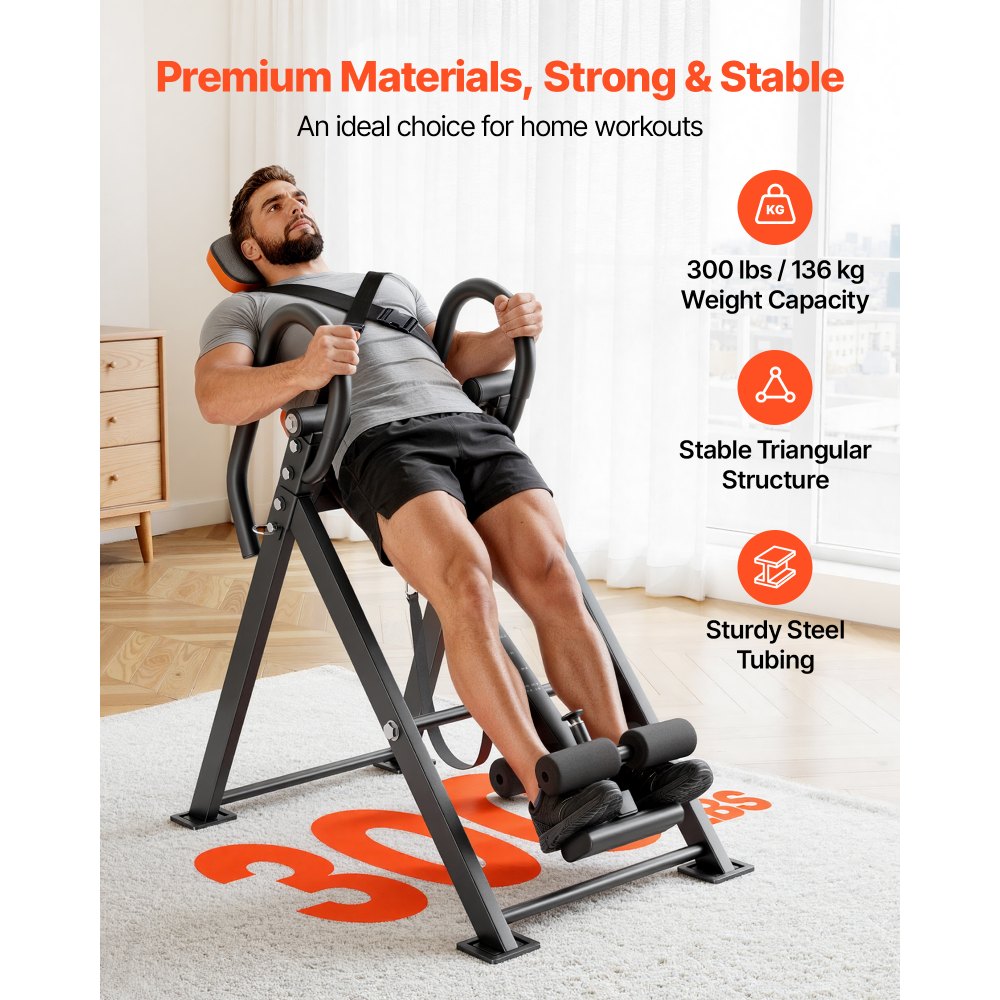 VEVOR Inversion Table, 300 lbs Capacity Heavy Duty Back Inverter Stretcher, Inverted Table with Dual-Roller Locking, Decompression Tables for Shoulders, Neck, Back, Multi-Angle Adjustable Tether Strap