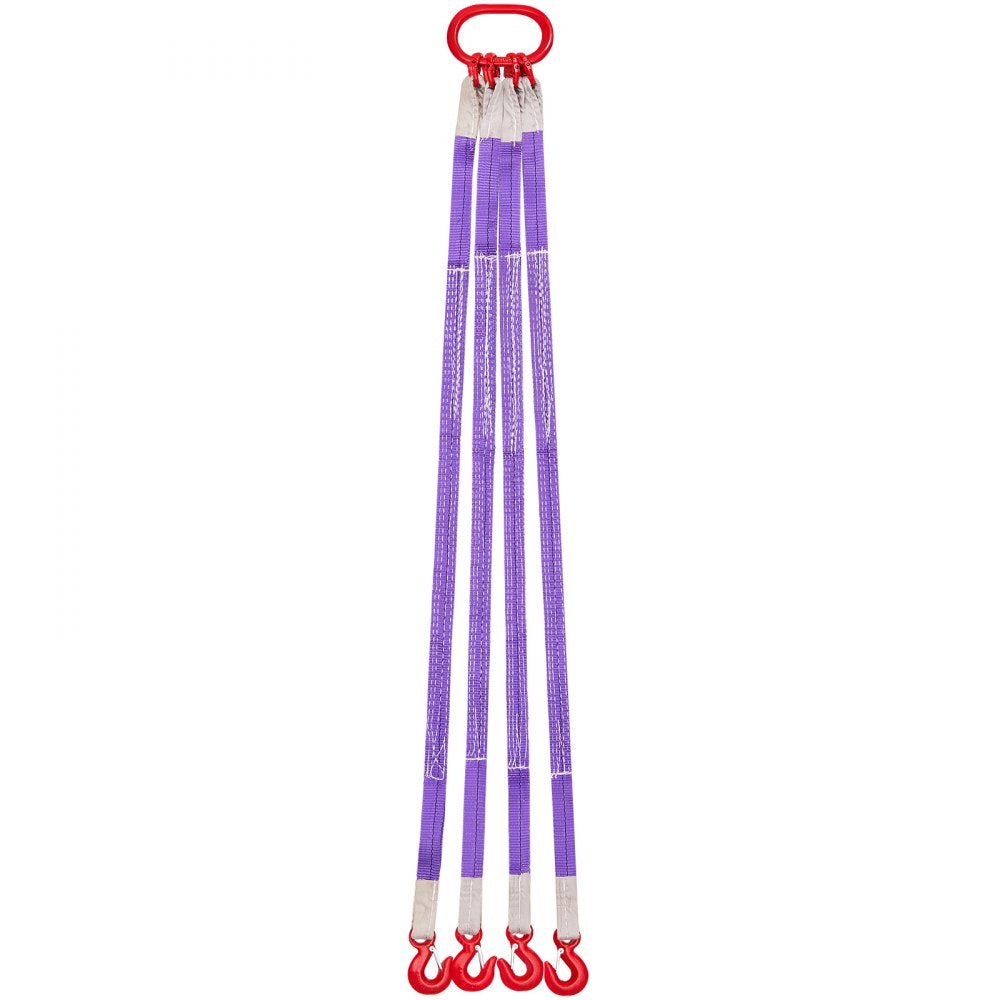 VEVOR Lifting Sling Straps, Four Leg Polyester Bridle Sling with Hooks, 6600LB Capacity, 5Ft Heavy Duty Rigging Strap, Thickened & Wear-Resistant Webbing Slings for Engines Cranes Hoists Truck