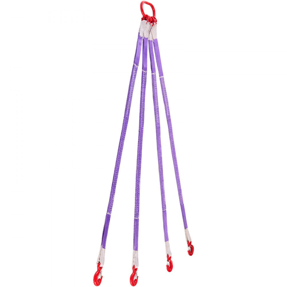 VEVOR Lifting Sling Straps, Four Leg Polyester Bridle Sling with Hooks, 6600LB Capacity, 5Ft Heavy Duty Rigging Strap, Thickened & Wear-Resistant Webbing Slings for Engines Cranes Hoists Truck