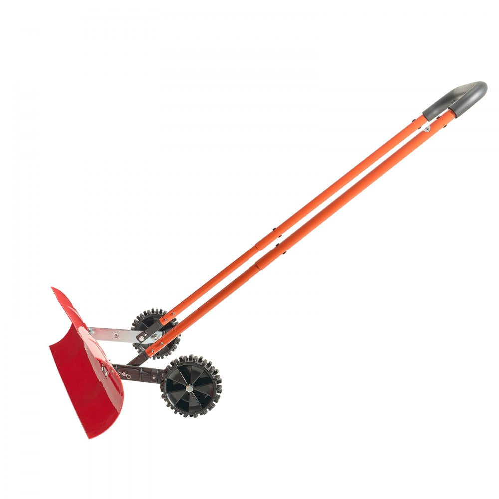VEVOR Snow Pusher Shovel with Wheels, 37.8 in Wheeled Snowplow Shovel with Bi-Directional Angled Blade & 90° Adjustable Handle, Durable Plastic Winter Shovels, Portable Snow Removal Tool for Driveway