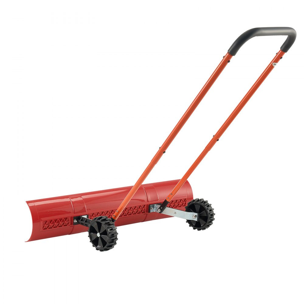 VEVOR Snow Pusher Shovel with Wheels, 37.8 in Wheeled Snowplow Shovel with Bi-Directional Angled Blade & 90° Adjustable Handle, Durable Plastic Winter Shovels, Portable Snow Removal Tool for Driveway