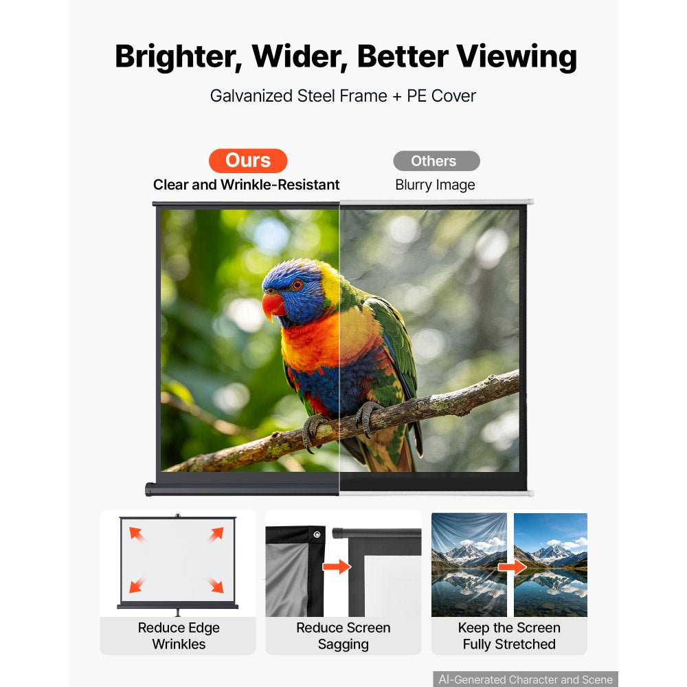 VEVOR Projector Screen with Stand, 100 Inch 4:3 4K 1080P HD Movie Screen, 170° Wide Viewing, Wrinkle-Free Projection Screen with Stable Tripod & Portable Bag for Home Theater, Immersive Movie Nights