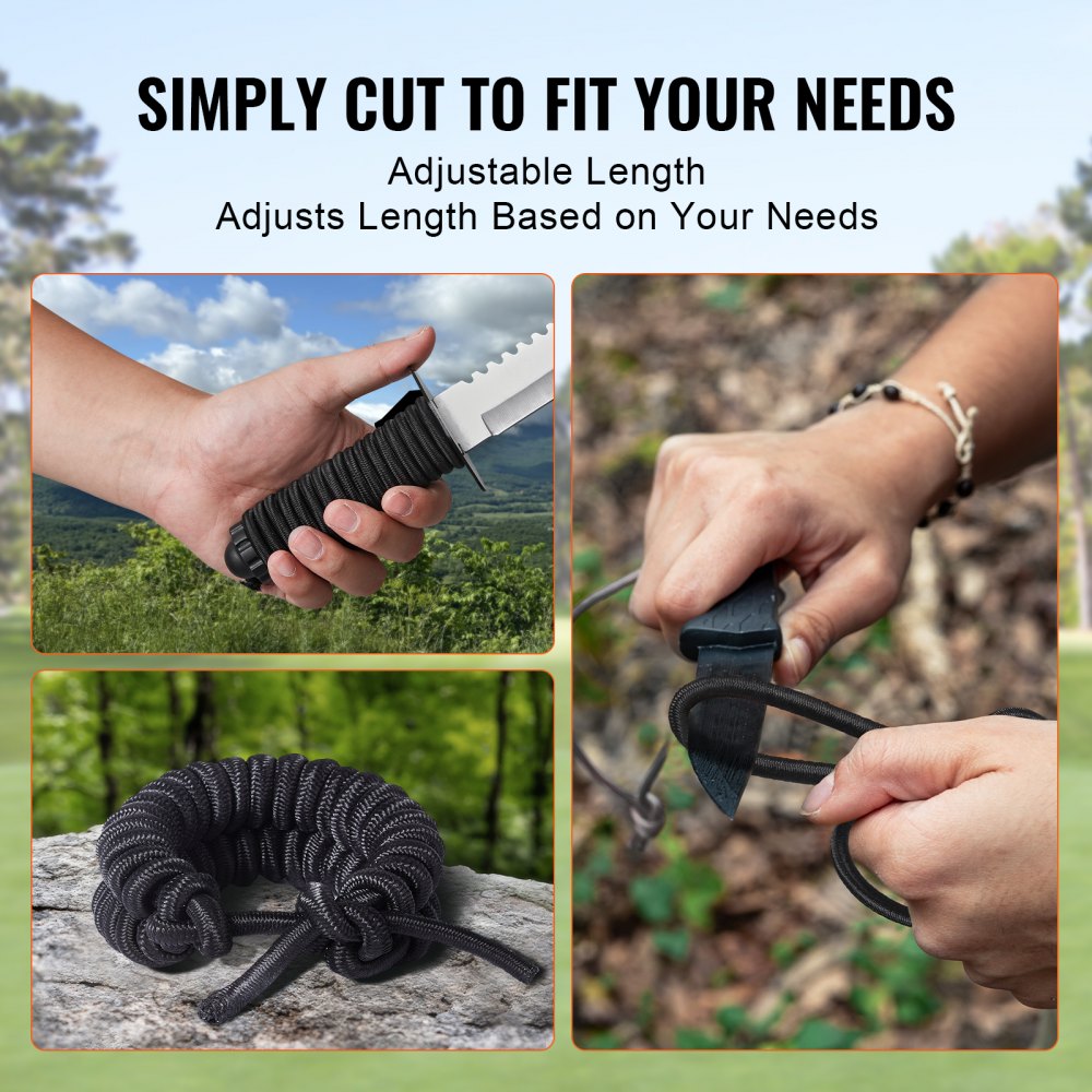 VEVOR 1/4 inch Bungee Cord, 120 ft/36 m Spool Heavy Duty Bungee Straps, 100% Stretch Elastic Bungee Rope for Cargo, Tarps, Camping, Kayak Deck and Crafting, Black