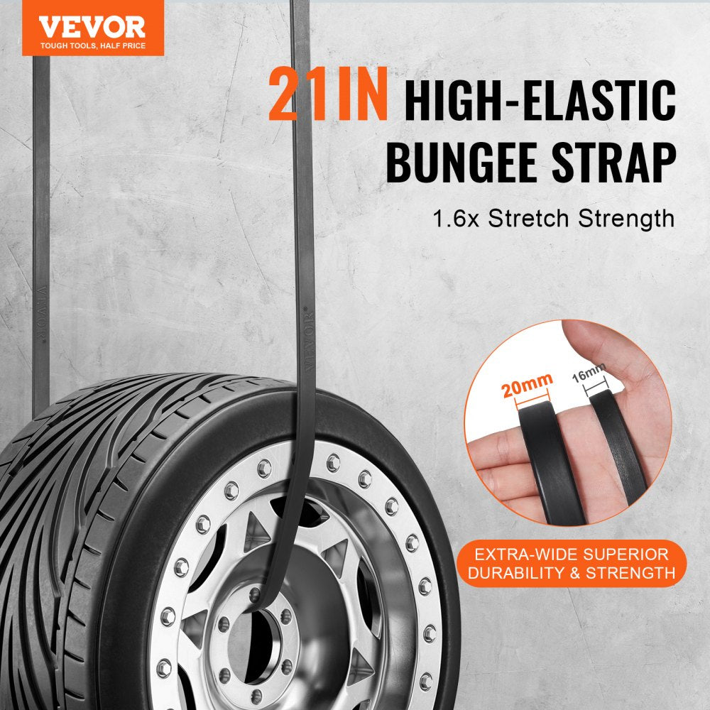 VEVOR 50 Piece Flat Bungee Cord, 19.8 mm Heavy Duty Bungee Straps with Steel S-Hooks, 21" Elastic Bungee Rope for Cargo, Tarps, Trucks and Tent, Black
