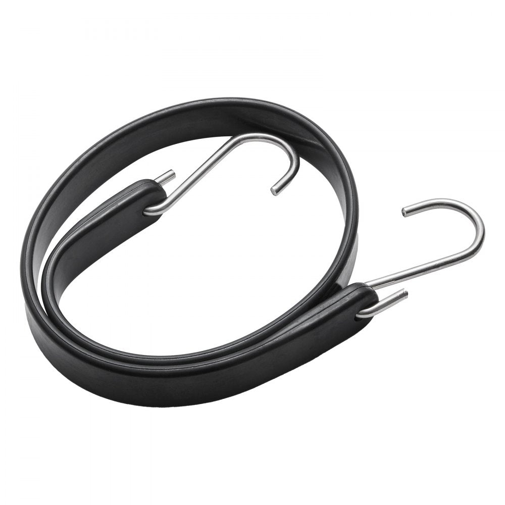 VEVOR 10 Piece Flat Bungee Cord, 20 mm Heavy Duty Bungee Straps with Steel S-Hooks, 24" Elastic Bungee Rope for Cargo, Tarps, Trucks and Tent, Black