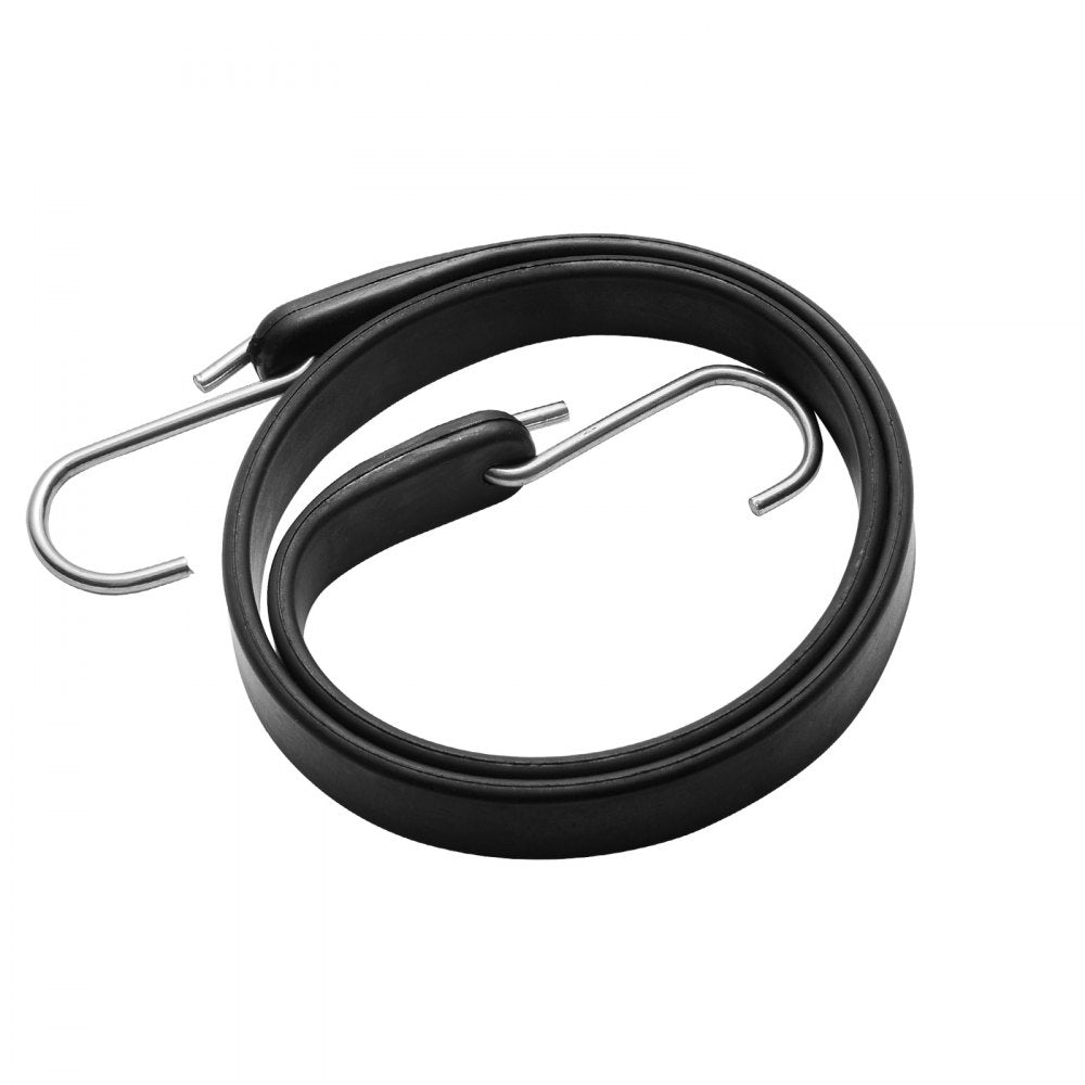 VEVOR 50 Piece Flat Bungee Cord, 19.8 mm Heavy Duty Bungee Straps with Steel S-Hooks, 31" Elastic Bungee Rope for Cargo, Tarps, Trucks and Tent, Black