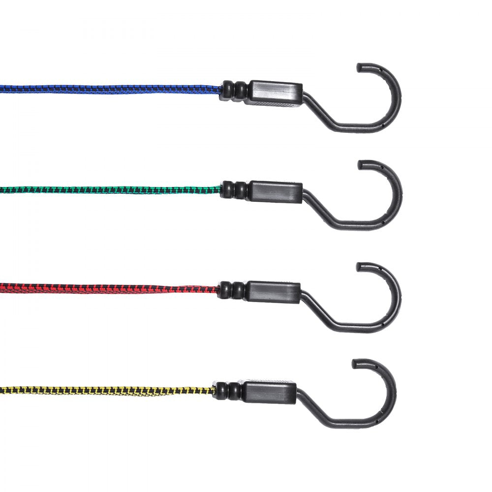VEVOR 32 Piece Flat Bungee Cord Set, 17 mm Heavy Duty Bungee Straps with A3 Steel J-Hooks, Includes 10", 18", 24", 32", 40", Bungee Rope with Portable Storage Bag, 6 Clips & Canopy Ties