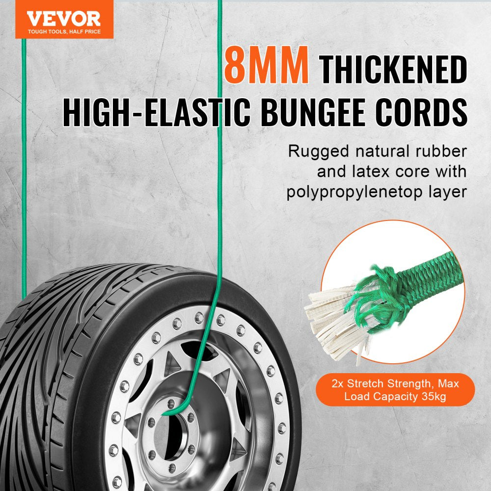 VEVOR 30 Piece Bungee Cords Assortment, 8 mm Heavy Duty Bungee Straps with A3 Steel Carabiners, Includes 10", 18", 24", 36", 48", 60", 72", Portable Storage Bag, 6 Clips & Canopy Ties