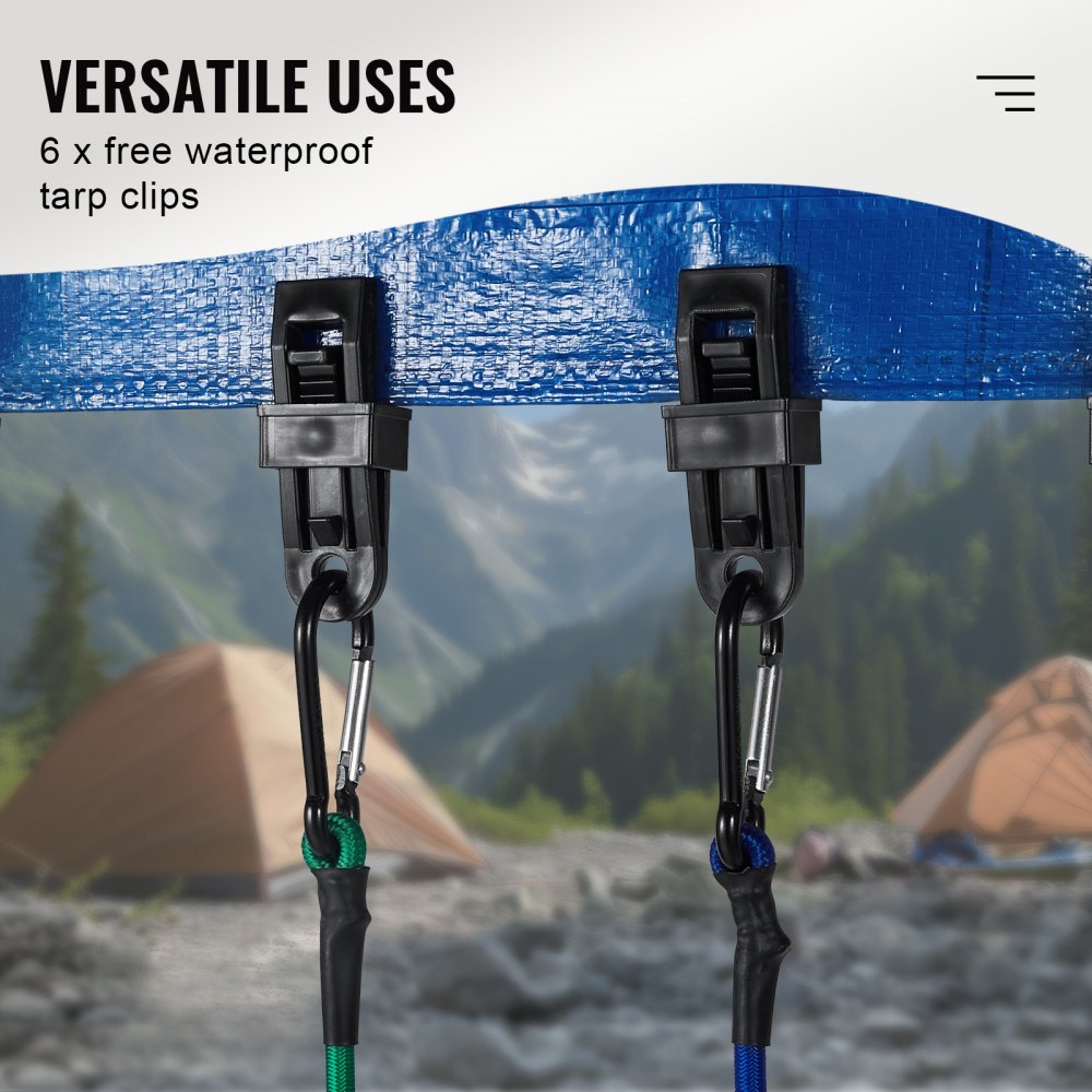 VEVOR 30 Piece Bungee Cords Assortment, 8 mm Heavy Duty Bungee Straps with A3 Steel Carabiners, Includes 10", 18", 24", 36", 48", 60", 72", Portable Storage Bag, 6 Clips & Canopy Ties