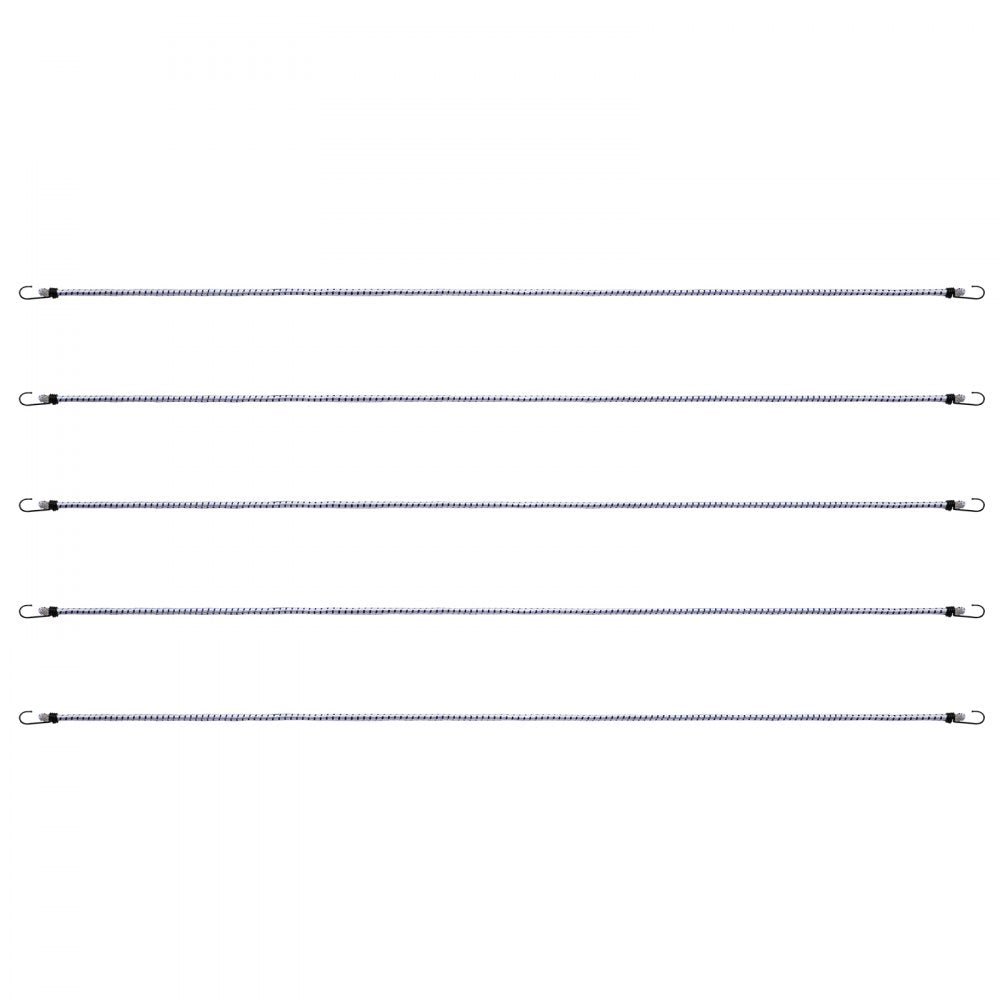 VEVOR 6 Piece Bungee Cords with A3 Steel Hooks, 72 Inch Heavy Duty Bungee Straps, 12 mm Elastic Bungee Ropes Set for Camping, Tarps, Motorcycle, Truck and Tent, White with Blue Stripes