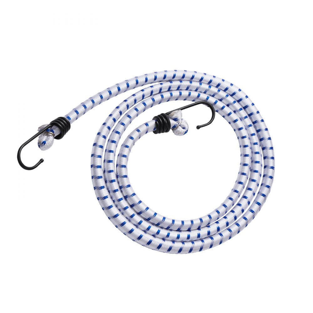 VEVOR 6 Piece Bungee Cords with A3 Steel Hooks, 72 Inch Heavy Duty Bungee Straps, 12 mm Elastic Bungee Ropes Set for Camping, Tarps, Motorcycle, Truck and Tent, White with Blue Stripes