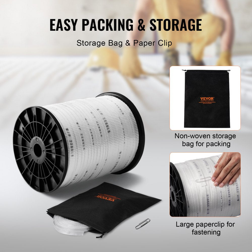 VEVOR Polyester Pull Tape, 5/8" x 630' Mule Tape Flat Rope, 2200 lbf Tensile Capacity, Printed Webbing Cable Pulling Tape for Packaging, Gardening, Commercial Electrical, Conduit Work, Whit