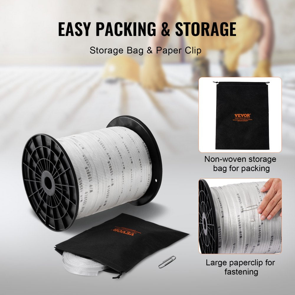 VEVOR Polyester Pull Tape, 1/2" x 1053' Mule Tape Flat Rope, 1250 lbf Tensile Capacity, Printed Webbing Cable Pulling Tape for Packaging, Gardening, Commercial Electrical, Conduit Work, White