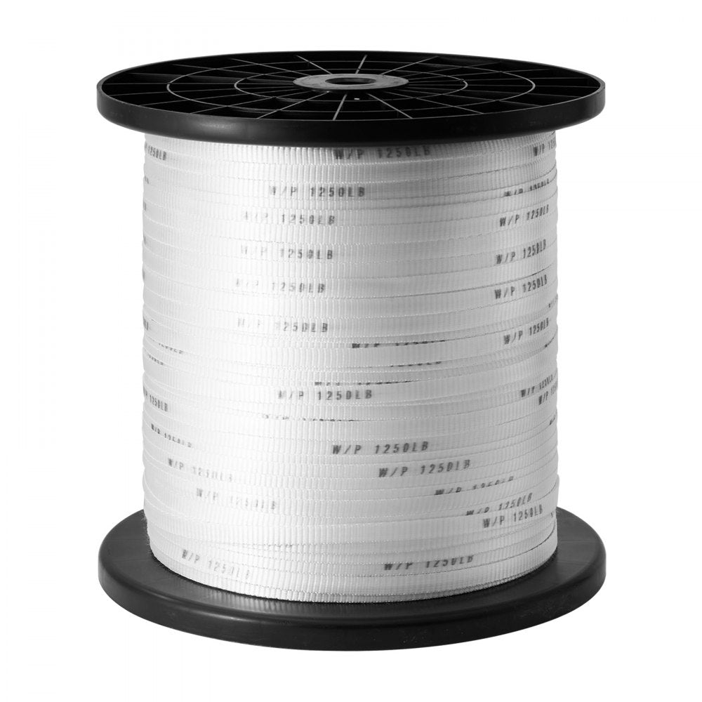 VEVOR Polyester Pull Tape, 1/2" x 1053' Mule Tape Flat Rope, 1250 lbf Tensile Capacity, Printed Webbing Cable Pulling Tape for Packaging, Gardening, Commercial Electrical, Conduit Work, White