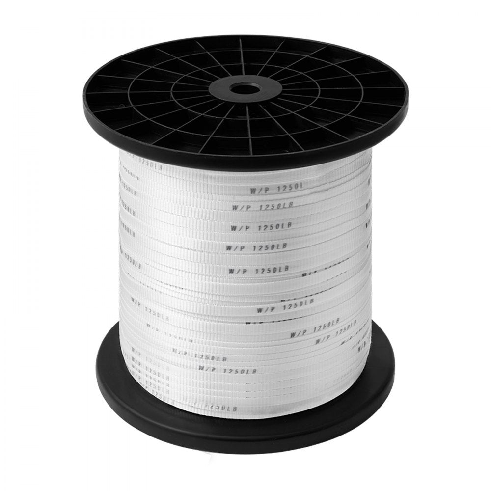 VEVOR Polyester Pull Tape, 1/2" x 1053' Mule Tape Flat Rope, 1250 lbf Tensile Capacity, Printed Webbing Cable Pulling Tape for Packaging, Gardening, Commercial Electrical, Conduit Work, White