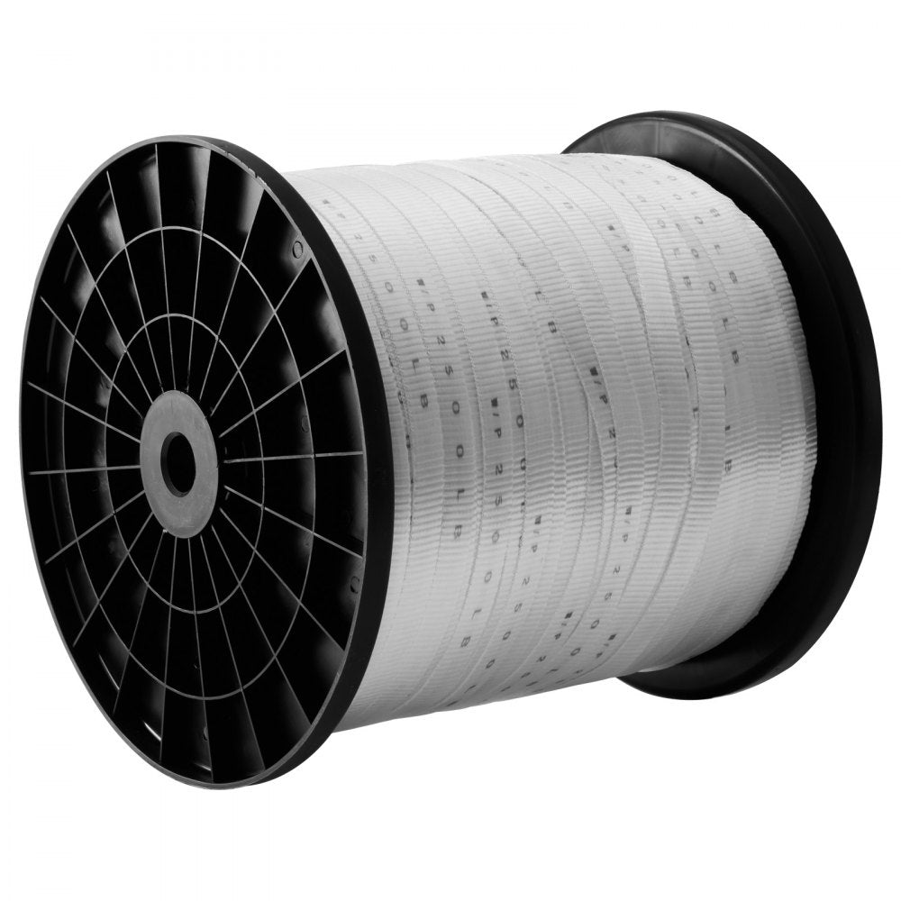 VEVOR Polyester Pull Tape, 3/4" x 1053' Mule Tape Flat Rope, 2500 lbf Tensile Capacity, Printed Webbing Cable Pulling Tape for Packaging, Gardening, Commercial Electrical, Conduit Work, White