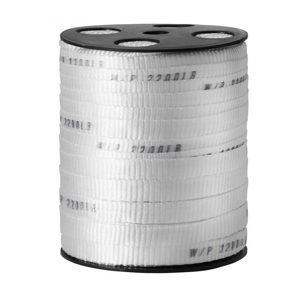 VEVOR Polyester Pull Tape, 5/8" x 318' Mule Tape Flat Rope, 2200 lbf Tensile Capacity, Printed Webbing Cable Pulling Tape for Packaging, Gardening, Commercial Electrical, Conduit Work, White