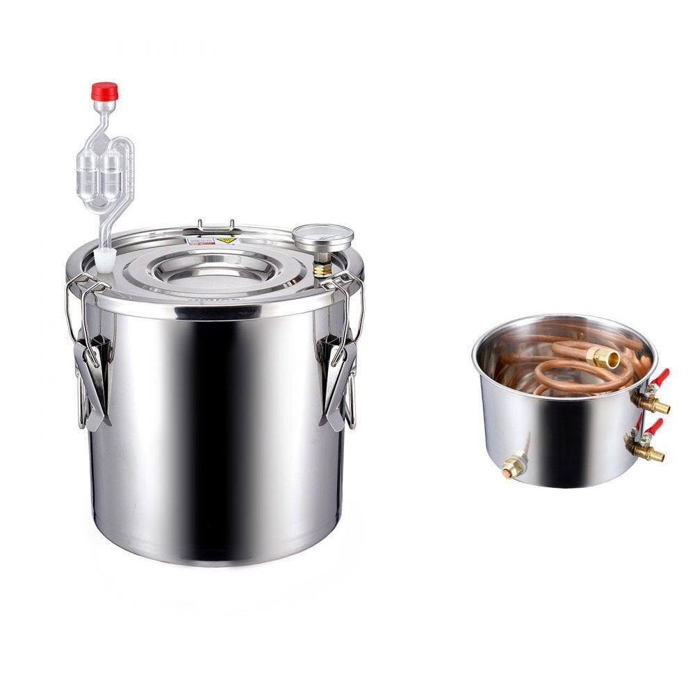 VEVOR Alcohol Still, 3 Gal / 11.4 L Stainless Steel Water Alcohol Distiller with Copper Coil, Home Brewing Refining Fermentation Kit with Thermometer, for Wine Whisky Brandy, Silver