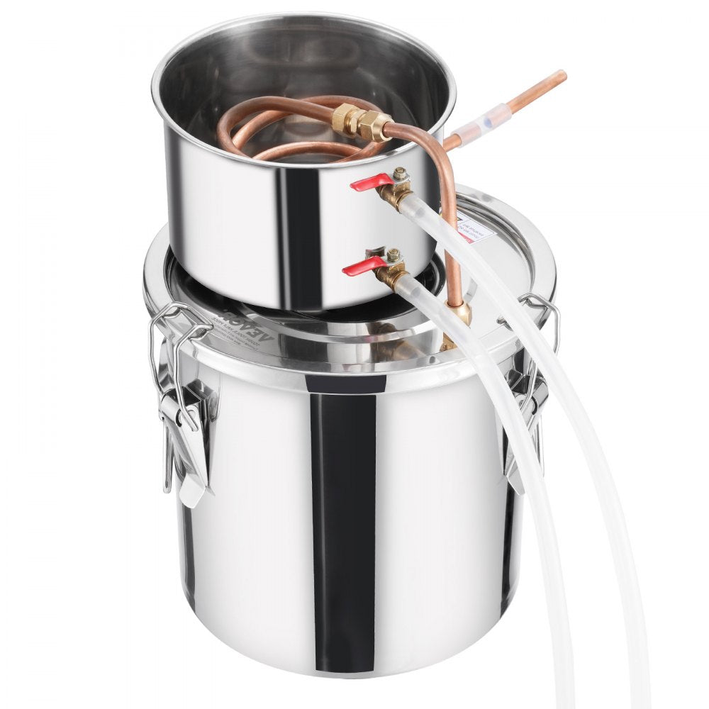 VEVOR Alcohol Still, 3 Gal / 11.4 L Stainless Steel Water Alcohol Distiller with Copper Coil, Home Brewing Refining Fermentation Kit with Thermometer, for Wine Whisky Brandy, Silver