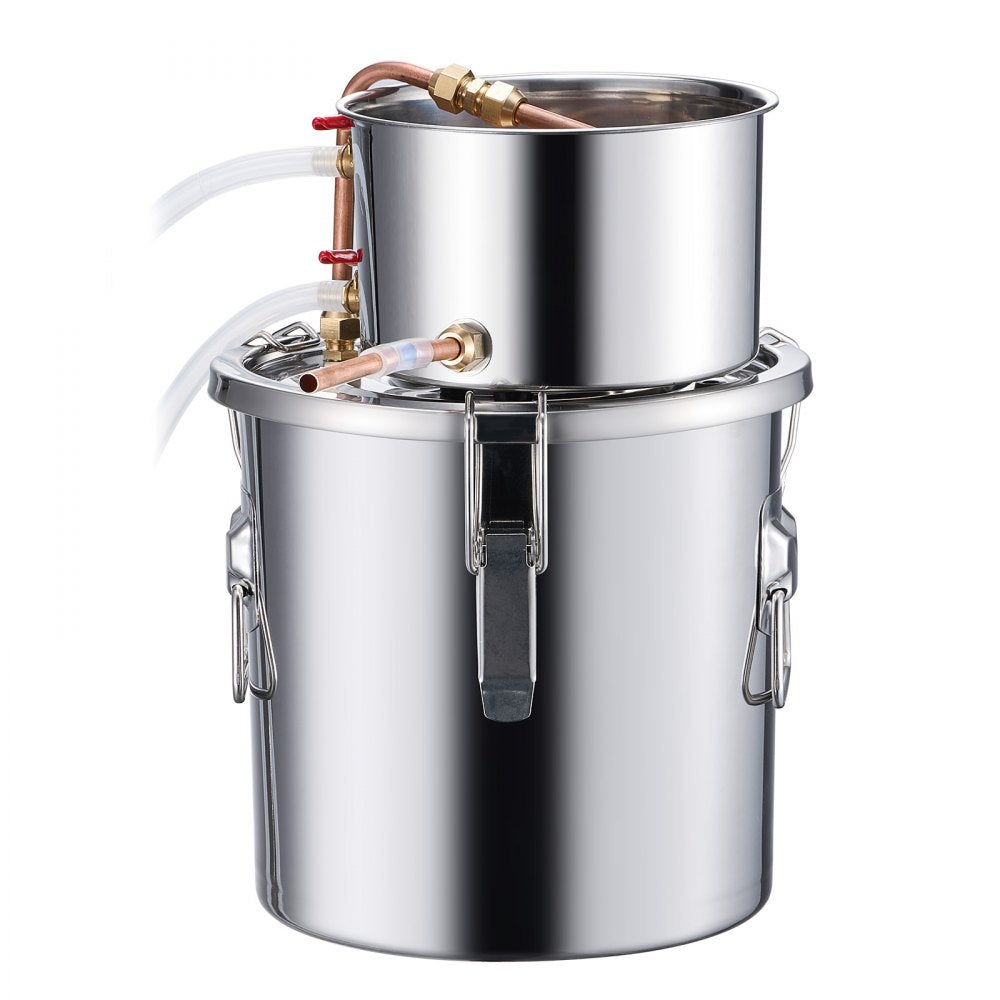 VEVOR Alcohol Still, 3 Gal / 11.4 L Stainless Steel Water Alcohol Distiller with Copper Coil, Home Brewing Refining Fermentation Kit with Thermometer & Pump, for Wine Whisky Brandy, Silver