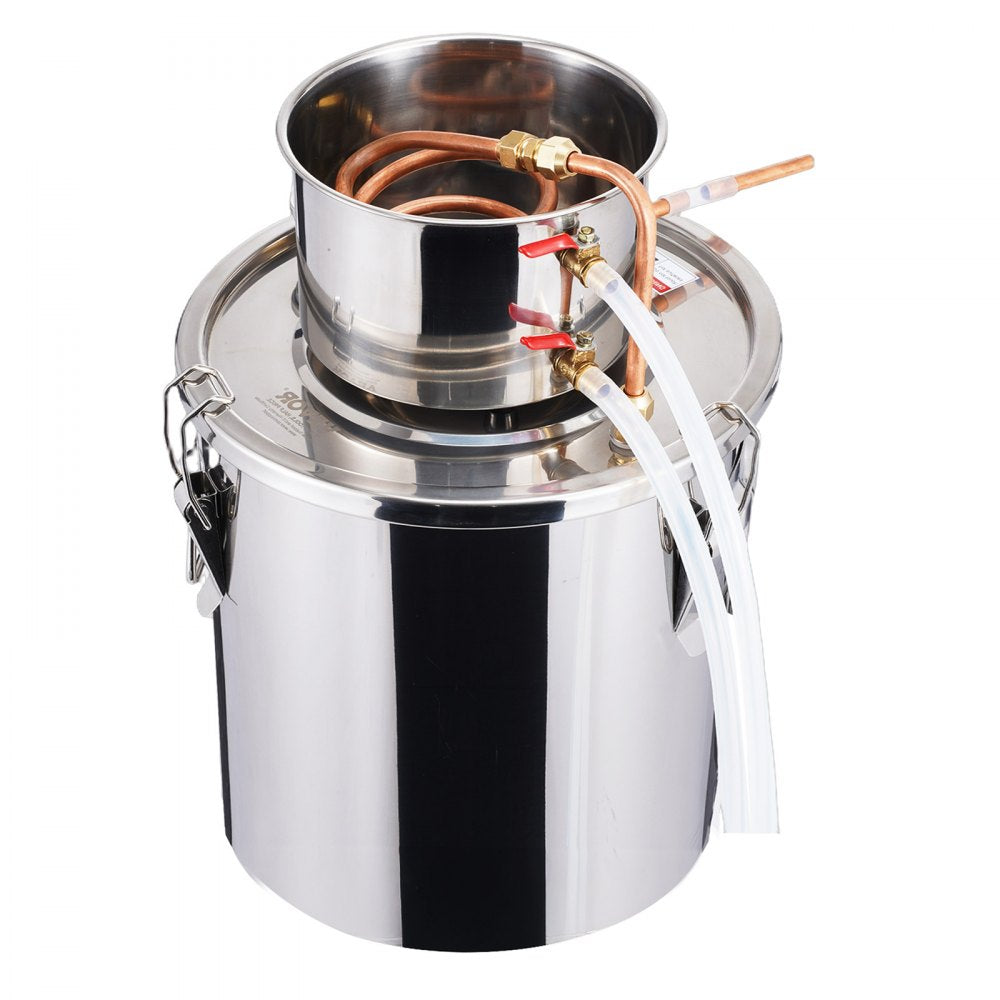 VEVOR Alcohol Still, 5 Gal / 19 L Stainless Steel Water Alcohol Distiller with Copper Coil, Home Brewing Refining Fermentation Kit with Thermometer, for Wine Whisky Brandy, Silver