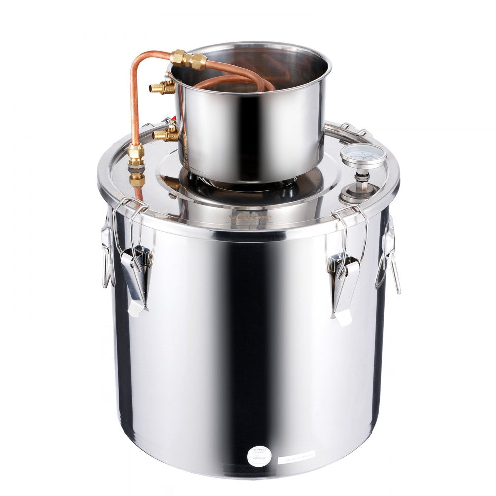 VEVOR Alcohol Still, 8 Gal / 30 L Stainless Steel Water Alcohol Distiller with Copper Coil, Home Brewing Refining Fermentation Kit with Thermometer, for Wine Whisky Brandy, Silver