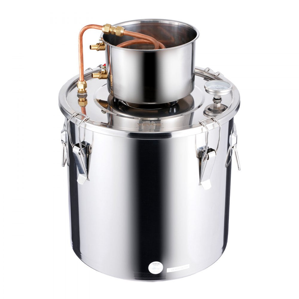 VEVOR Alcohol Still, 8 Gal / 30 L Stainless Steel Water Alcohol Distiller with Copper Coil, Home Brewing Refining Fermentation Kit with Thermometer, for Wine Whisky Brandy, Silver