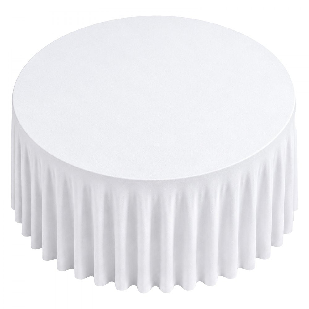 VEVOR Spandex Tablecloth with Skirt, 60-in Round Table Covers 6 Pack, White, for Party Wedding Banquet Festival, Washable, Reusable, One-Piece, Tight, Fitted Table Cloth with Pleated Skirt
