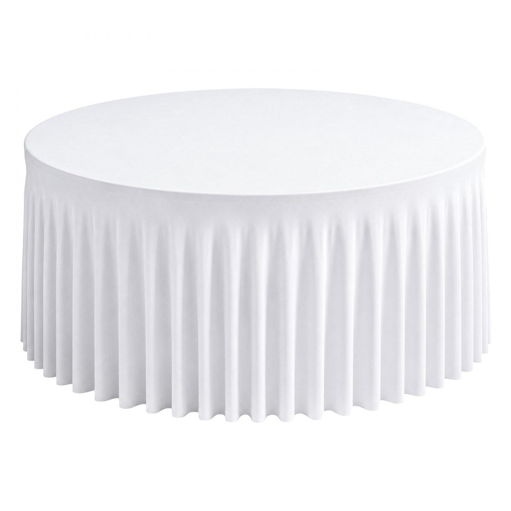 VEVOR Spandex Tablecloth with Skirt, 60-in Round Table Covers 6 Pack, White, for Party Wedding Banquet Festival, Washable, Reusable, One-Piece, Tight, Fitted Table Cloth with Pleated Skirt