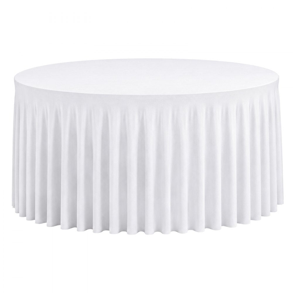 VEVOR Spandex Tablecloth with Skirt, 60-in Round Table Covers 6 Pack, White, for Party Wedding Banquet Festival, Washable, Reusable, One-Piece, Tight, Fitted Table Cloth with Pleated Skirt