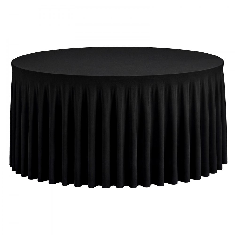 VEVOR Spandex Tablecloth with Skirt, 60-in Round Table Covers 6 Pack, Black, for Party Wedding Banquet Festival, Washable, Reusable, One-Piece, Tight, Fitted Table Cloth with Pleated Skirt